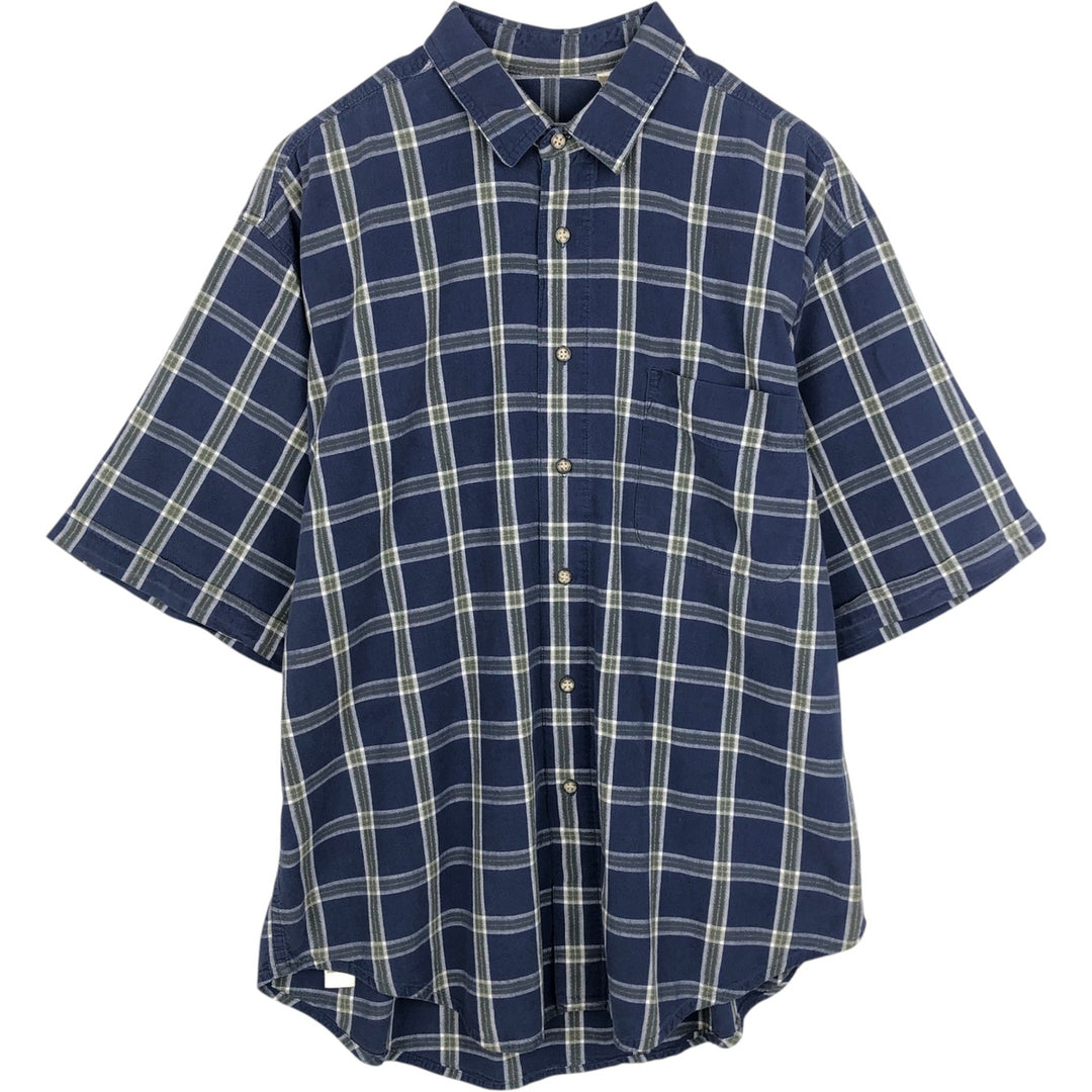 90s-00'S Eddie Bauer Short-Sleeve Cotton Check Shirt, Men's Size XL (Equivalent), Vintage cotton blue type Vintage Second Hand
