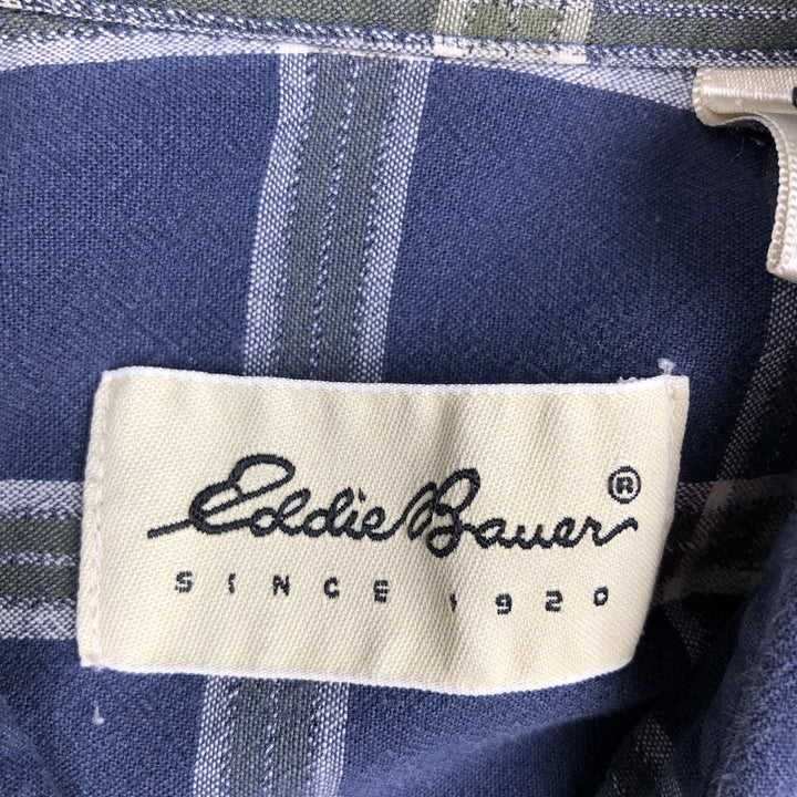 90s-00'S Eddie Bauer Short-Sleeve Cotton Check Shirt, Men's Size XL (Equivalent), Vintage cotton blue type Vintage Second Hand
