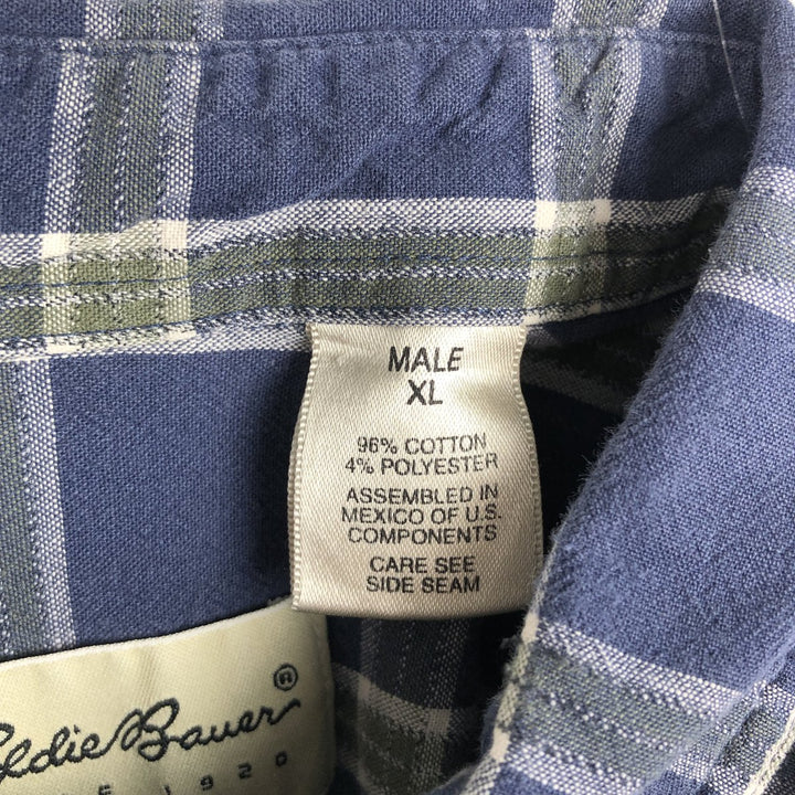 90s-00'S Eddie Bauer Short-Sleeve Cotton Check Shirt, Men's Size XL (Equivalent), Vintage cotton blue type Vintage Second Hand