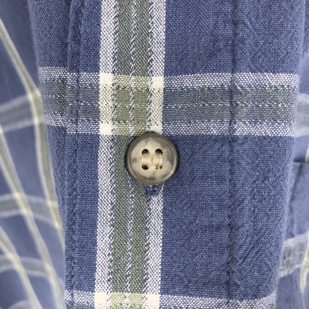 90s-00'S Eddie Bauer Short-Sleeve Cotton Check Shirt, Men's Size XL (Equivalent), Vintage cotton blue type Vintage Second Hand