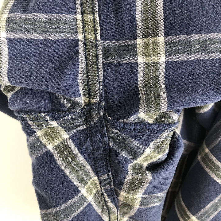 90s-00'S Eddie Bauer Short-Sleeve Cotton Check Shirt, Men's Size XL (Equivalent), Vintage cotton blue type Vintage Second Hand
