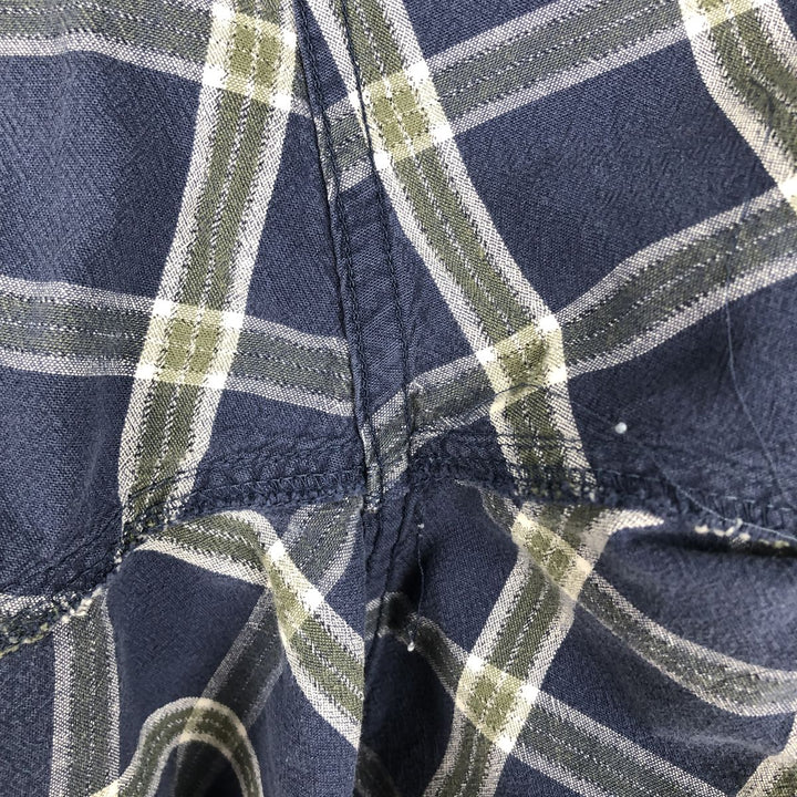 90s-00'S Eddie Bauer Short-Sleeve Cotton Check Shirt, Men's Size XL (Equivalent), Vintage cotton blue type Vintage Second Hand
