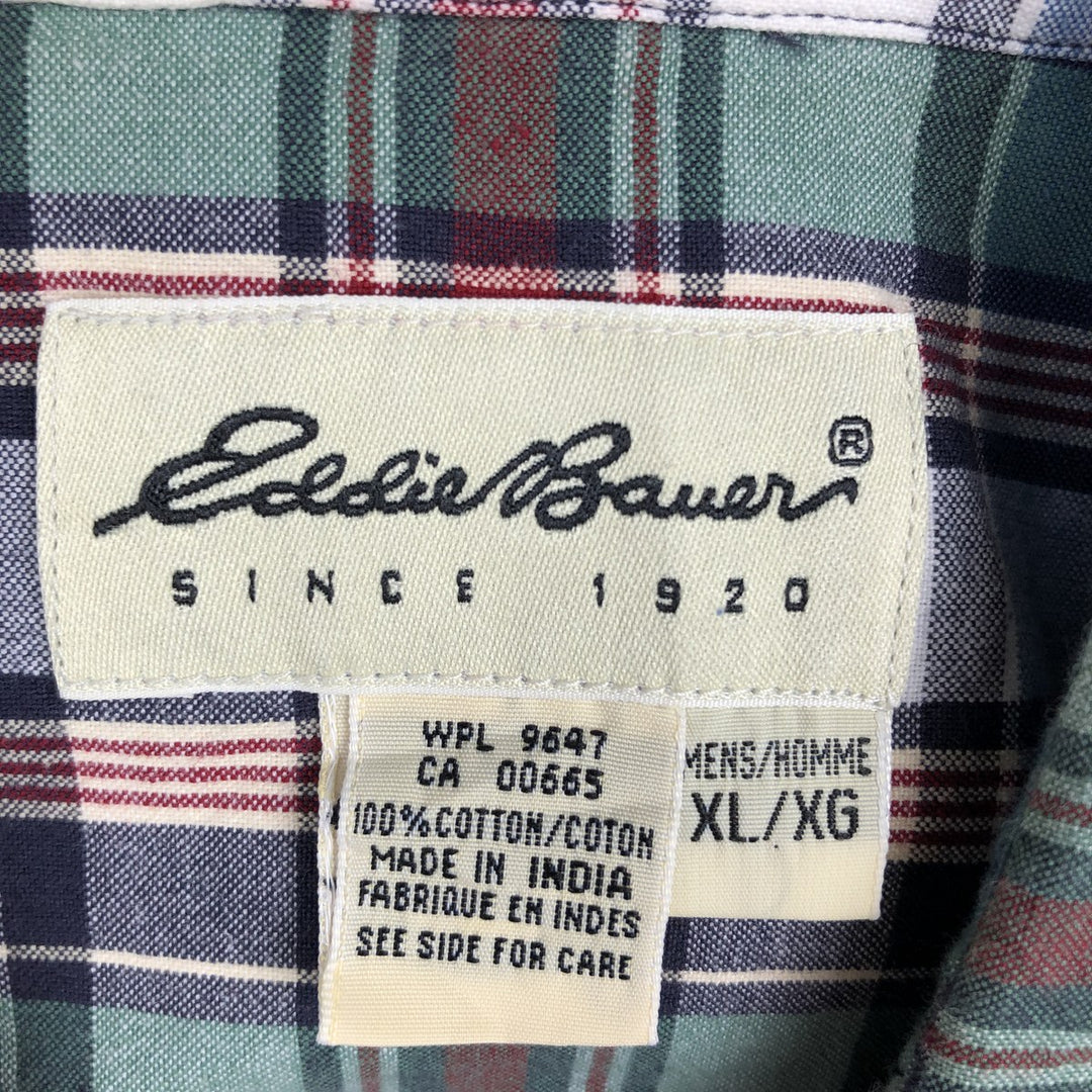 90s-00'S Eddie Bauer short sleeve button down check shirt men's XL size vintage cotton green type Vintage Second Hand