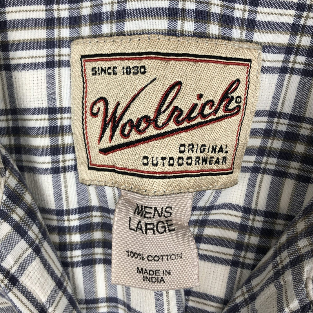 90s-00'S Woolrich Check Pattern Short-Sleeve Open Collar Cotton Shirt, Boxy Fit, Men's Size L (approx.) cotton white type Vintage Second Hand