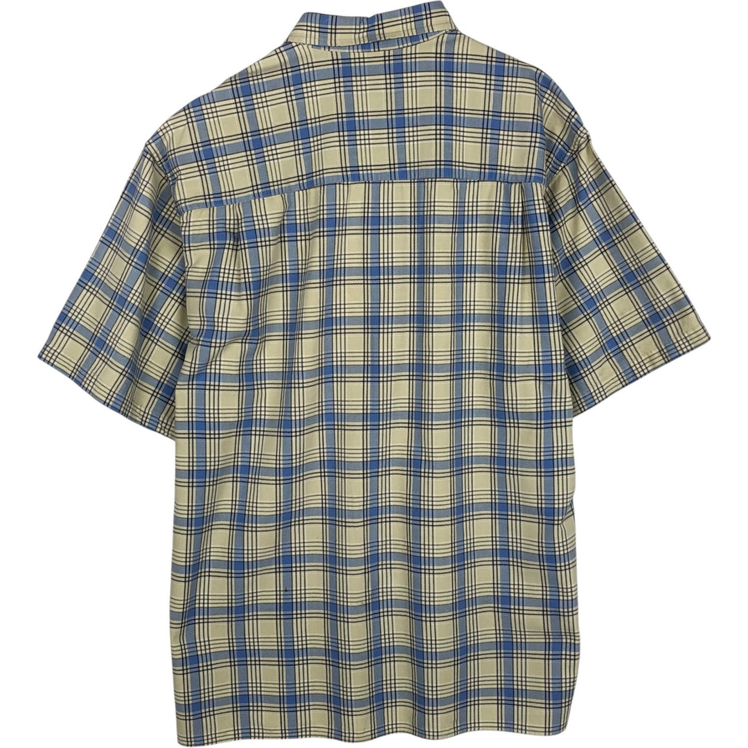 2000'S Eddie Bauer Short-Sleeve Cotton Check Shirt, Boxy Shirt, Men's Size L (approx.) cotton Beige type Vintage Second Hand