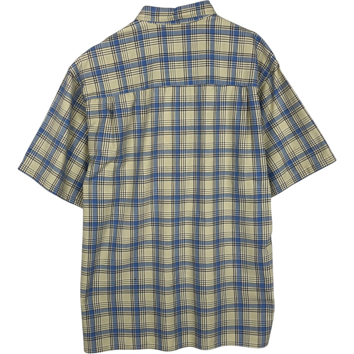 2000'S Eddie Bauer Short-Sleeve Cotton Check Shirt, Boxy Shirt, Men's Size L (approx.) cotton Beige type Vintage Second Hand