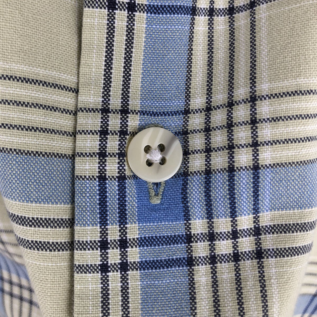 2000'S Eddie Bauer Short-Sleeve Cotton Check Shirt, Boxy Shirt, Men's Size L (approx.) cotton Beige type Vintage Second Hand