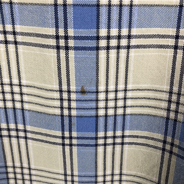 2000'S Eddie Bauer Short-Sleeve Cotton Check Shirt, Boxy Shirt, Men's Size L (approx.) cotton Beige type Vintage Second Hand