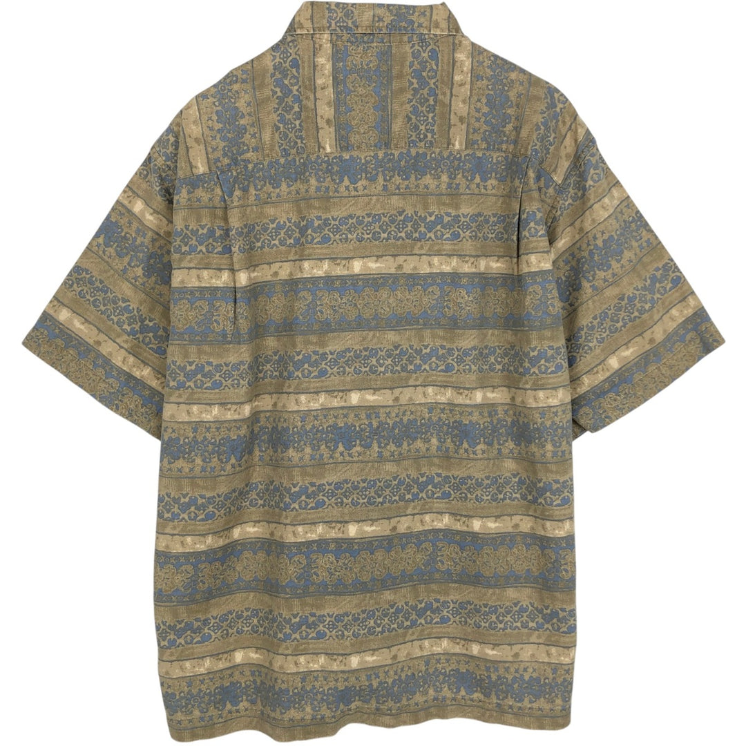 2000'S Eddie Bauer all-over print short-sleeved linen shirt, boxy fit, men's size L (approx.) linen green type Vintage Second Hand