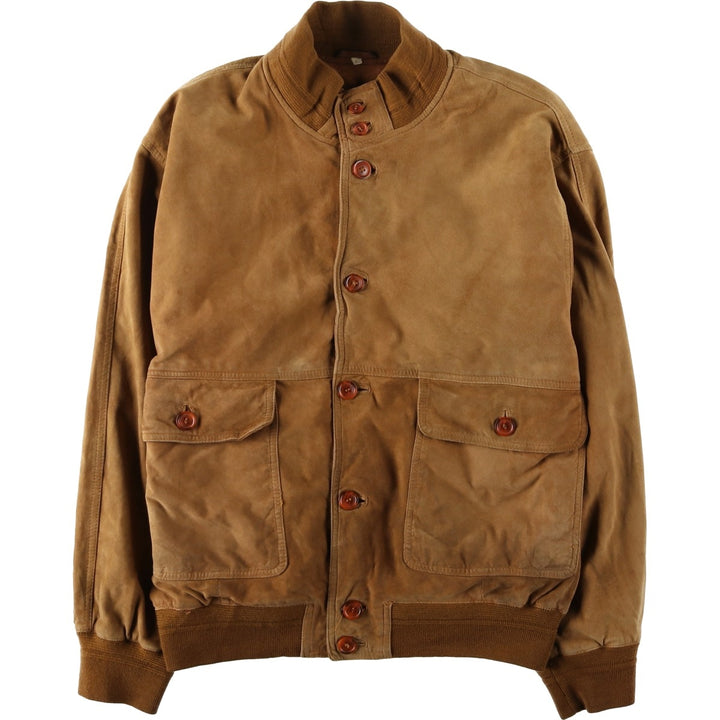Balster Jacket, Suede Leather Blouson, Men's XL Genuine Leather Suede Leather brown type Vintage Second Hand