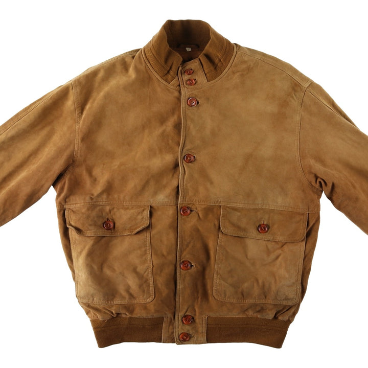 Balster Jacket, Suede Leather Blouson, Men's XL Genuine Leather Suede Leather brown type Vintage Second Hand