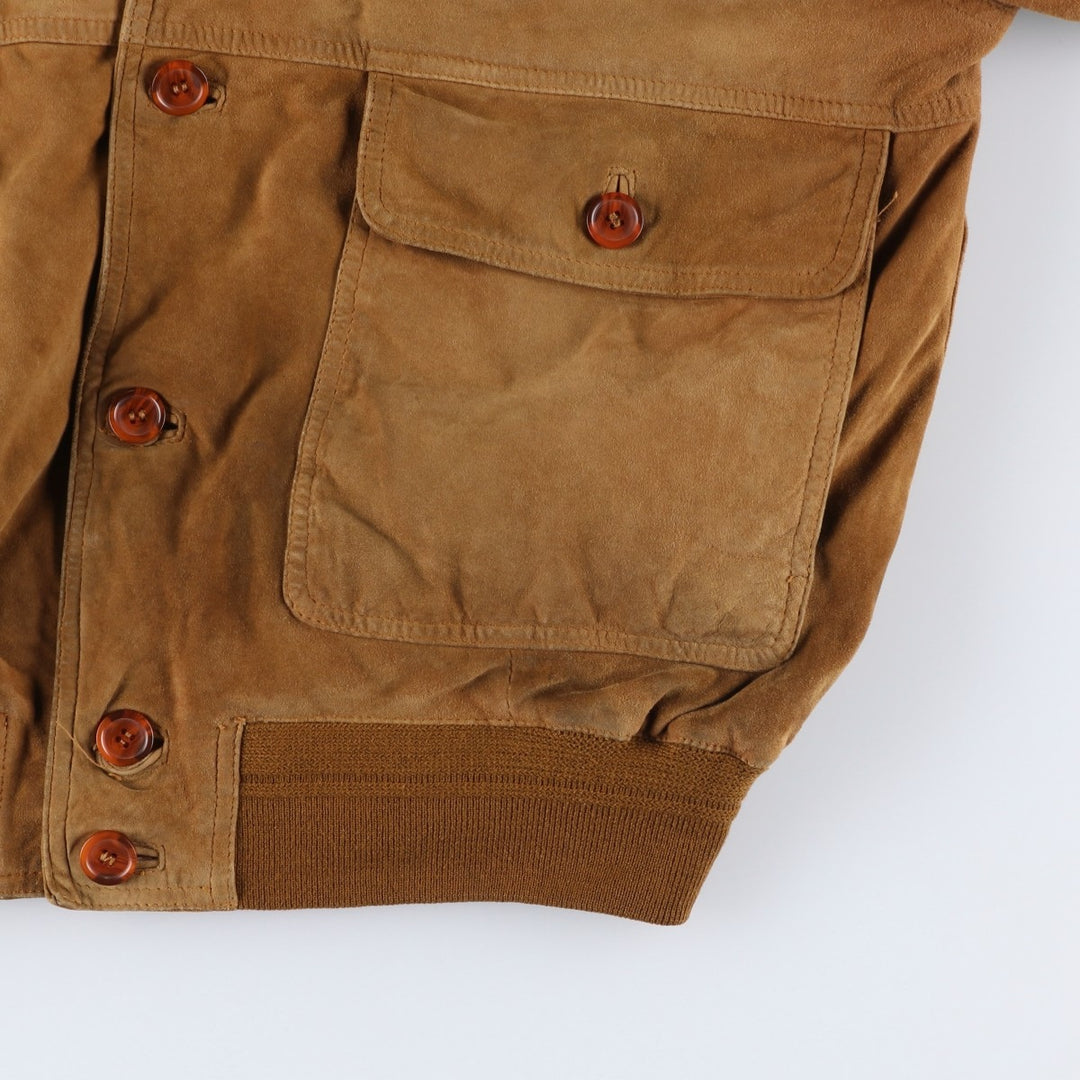 Balster Jacket, Suede Leather Blouson, Men's XL Genuine Leather Suede Leather brown type Vintage Second Hand
