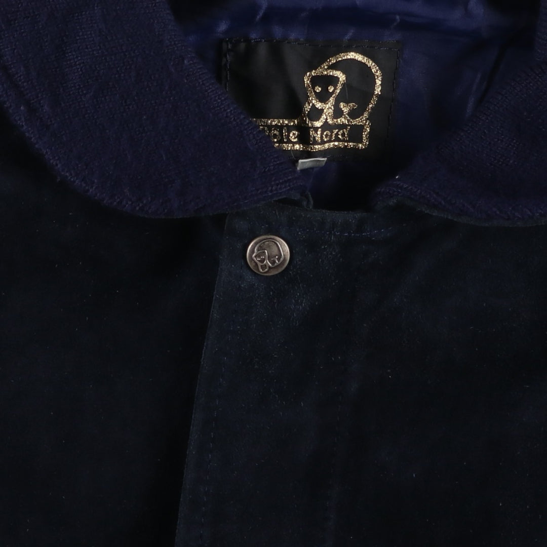 Pole Nord Suede Leather Blouson, Men's Size L (approx.) Genuine Leather Suede Leather navy blue type Vintage Second Hand