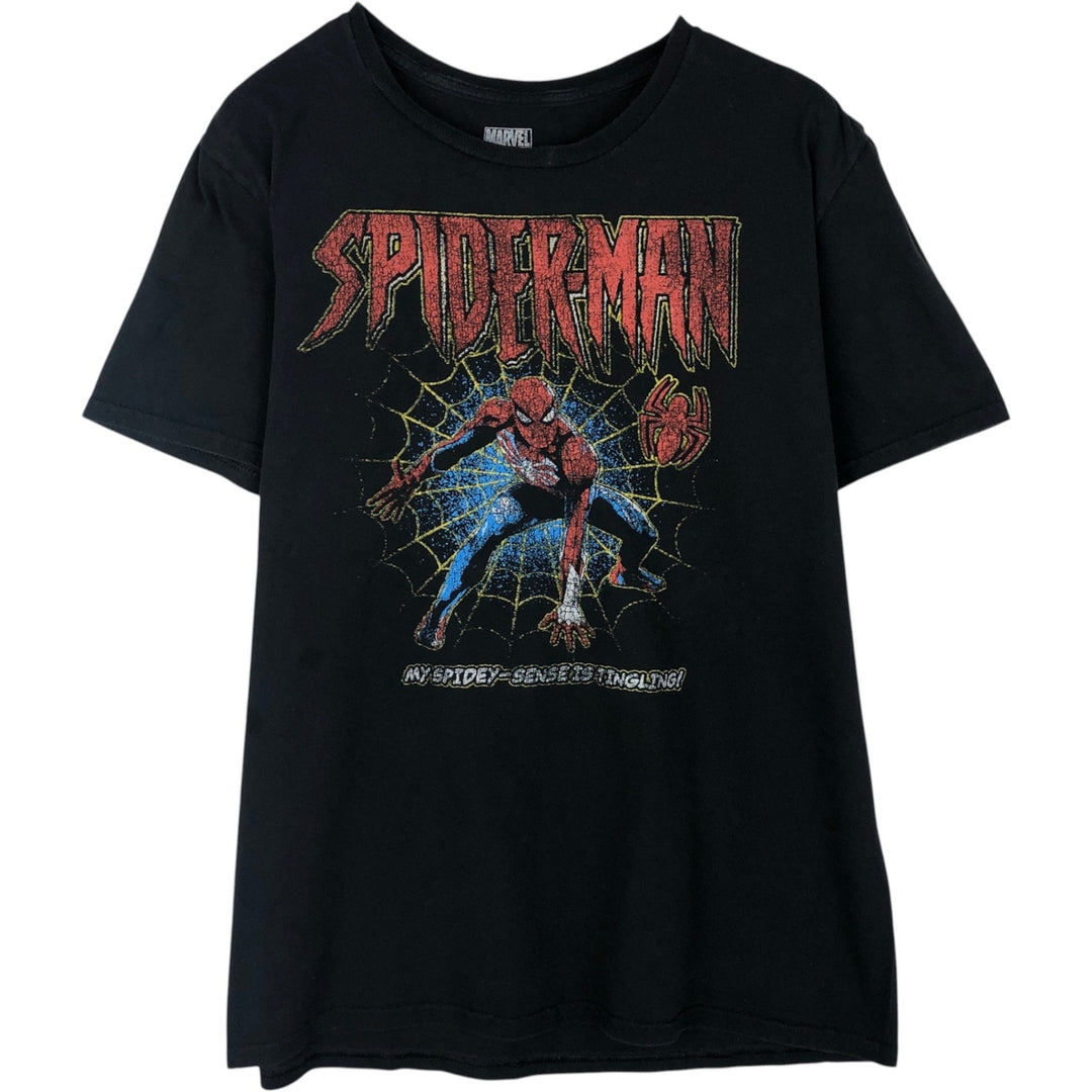 Marvel Spider-Man character print T-shirt, men's size L (approx.) cotton black type Vintage Second Hand