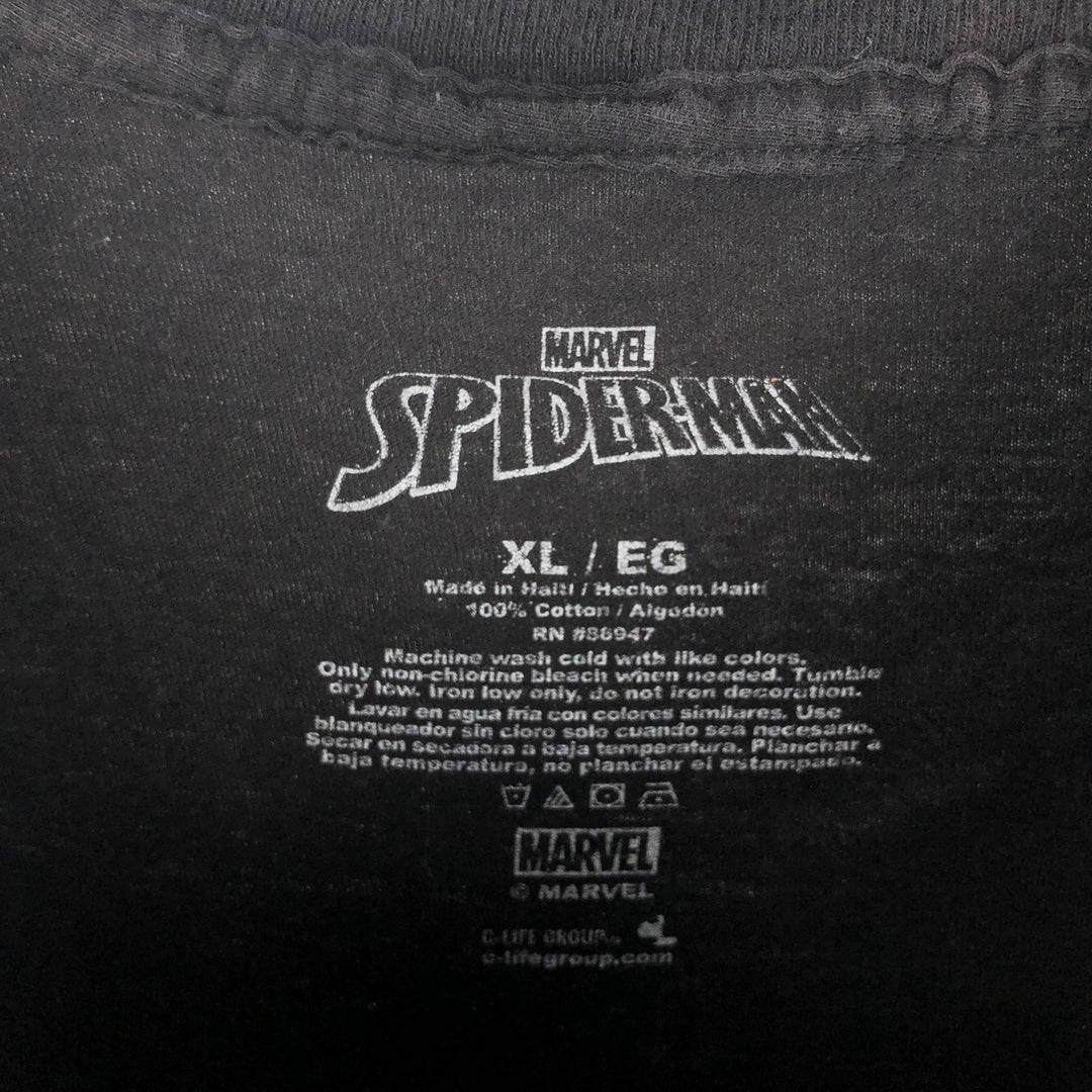 Marvel Spider-Man character print T-shirt, men's XL size cotton black type Vintage Second Hand