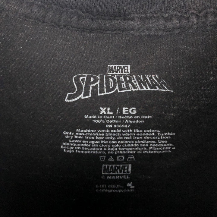 Marvel Spider-Man character print T-shirt, men's XL size cotton black type Vintage Second Hand