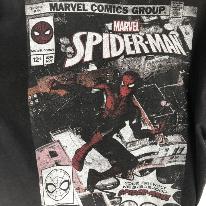 Marvel Spider-Man character print T-shirt, men's XL size cotton black type Vintage Second Hand