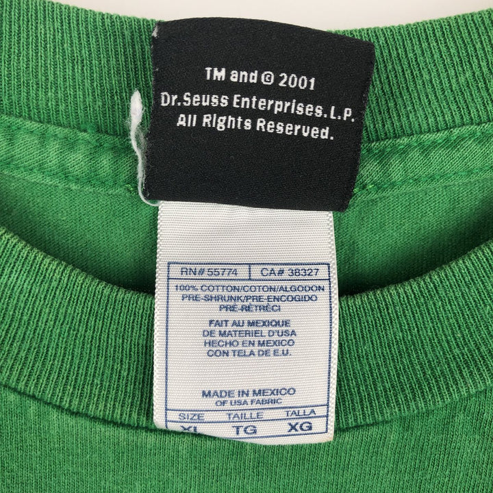 Dr. Seuss Grinch character print T-shirt, men's size XL (approx.) cotton green type Vintage Second Hand