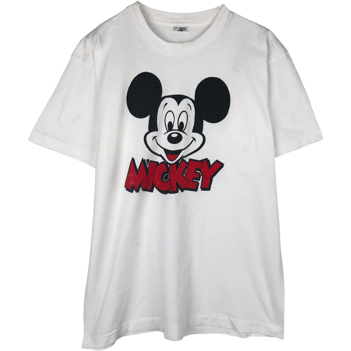Fruit of the Loom x Disney Mickey Mouse Character Print T-Shirt, Made in USA, Men's Size L (approx.) cotton white type Vintage Second Hand