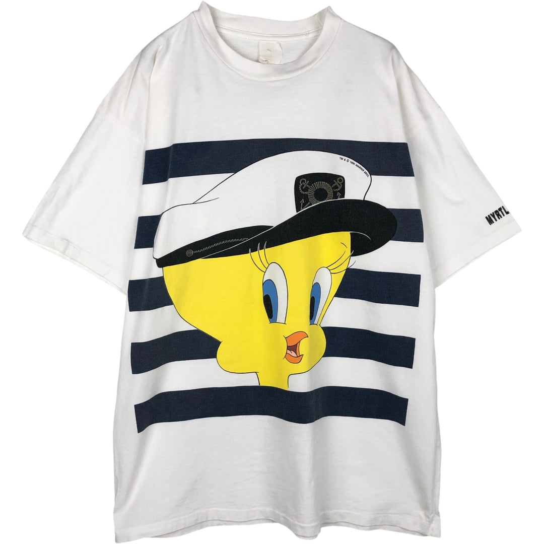 90'S Looney Tunes Tweety character print T-shirt, made in the USA, men's size XL equivalent. cotton white type Vintage Second Hand