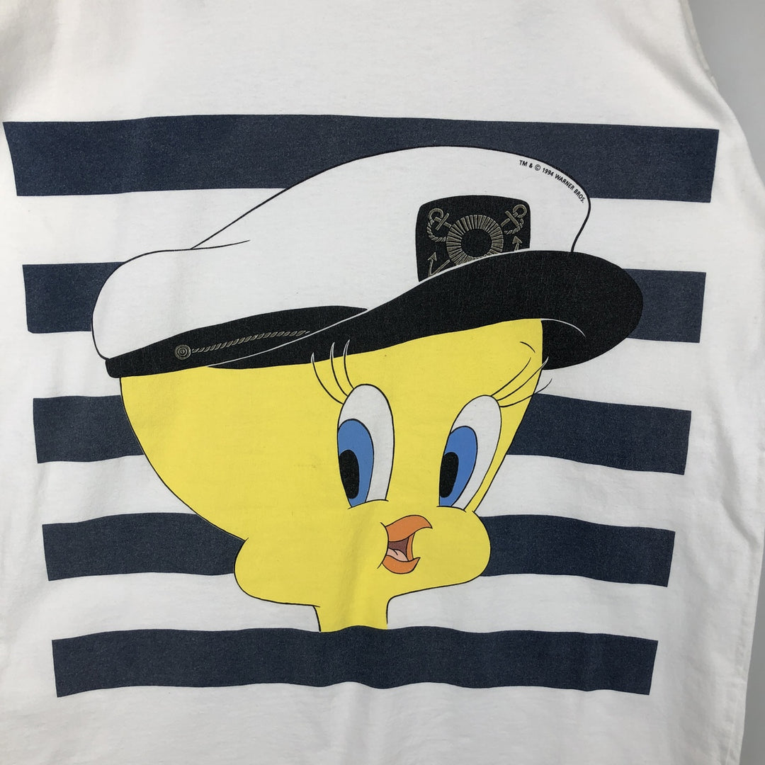 90'S Looney Tunes Tweety character print T-shirt, made in the USA, men's size XL equivalent. cotton white type Vintage Second Hand