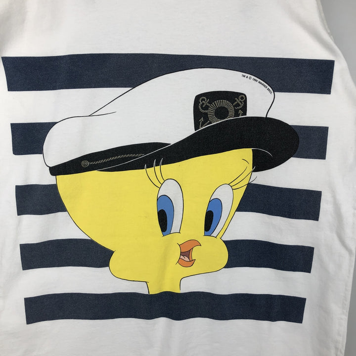 90'S Looney Tunes Tweety character print T-shirt, made in the USA, men's size XL equivalent. cotton white type Vintage Second Hand