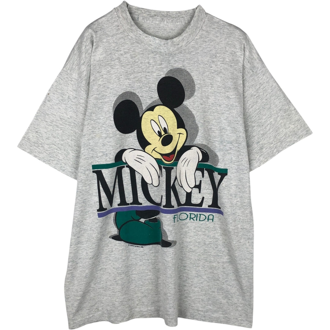 MICKEY MOUSE Anime Character Print T-Shirt, Men's Size XL (approx.) unclear pale white type Vintage Second Hand