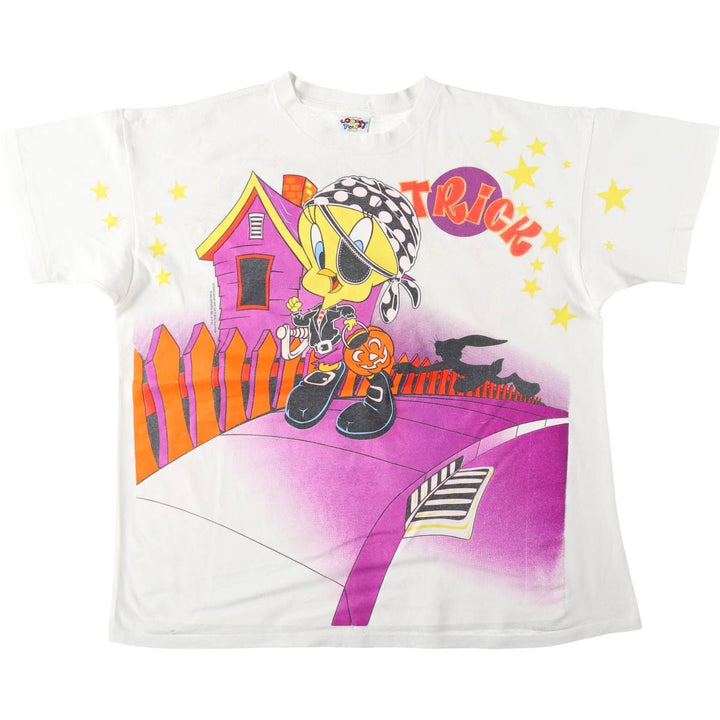 90'S Looney Tunes Tweety character print T-shirt, men's size XL (approx.) unclear white type Vintage Second Hand