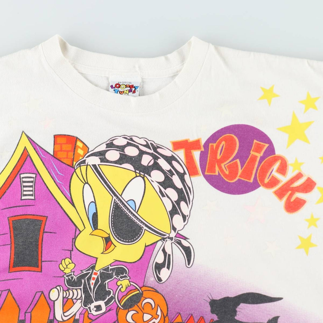 90'S Looney Tunes Tweety character print T-shirt, men's size XL (approx.) unclear white type Vintage Second Hand