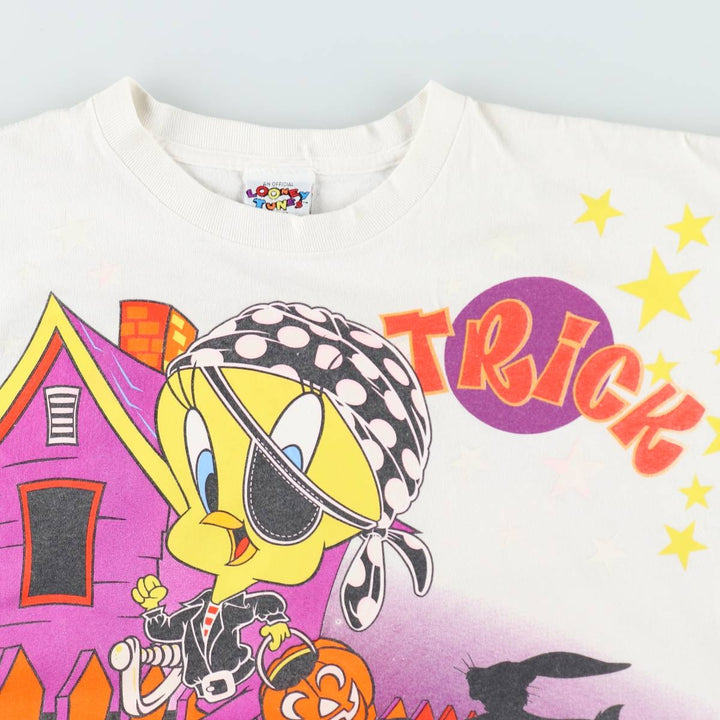 90'S Looney Tunes Tweety character print T-shirt, men's size XL (approx.) unclear white type Vintage Second Hand