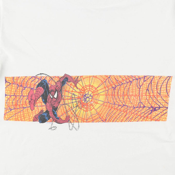 90'S Marvel Comics Spider-Man Character Print T-Shirt, Made in USA, Men's Size L (Equivalent), Vintage cotton white type Vintage Second Hand
