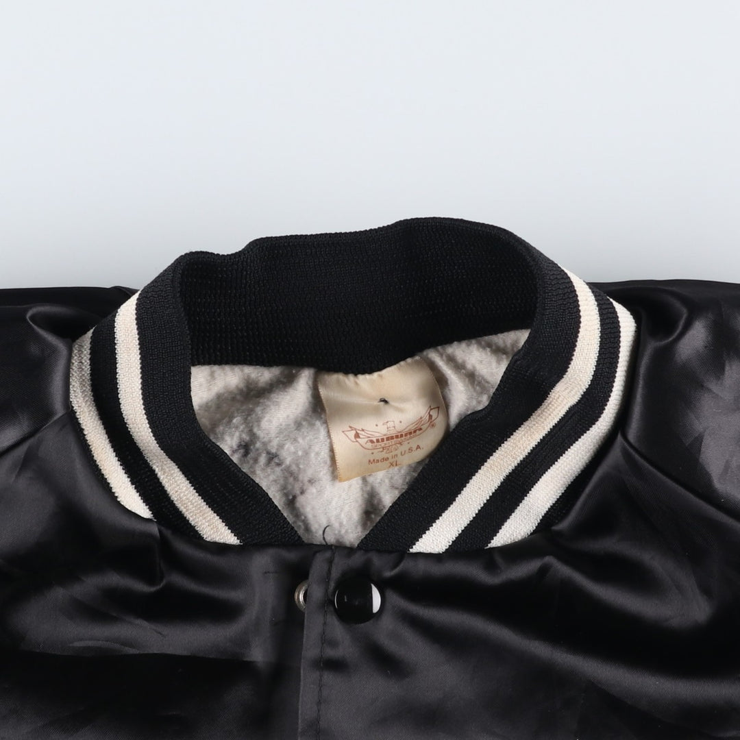 90'S AUBURN Back Print Advertising Nylon Stadium Jacket Award Jacket Made in USA Men's XL equivalent Nylon black type Vintage Second Hand