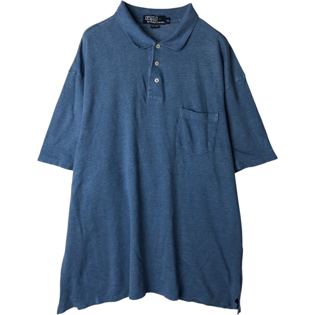 Ralph Lauren POLO by Ralph Lauren short sleeve polo shirt, men's XL size linen Blue type light blue Vintage Second Hand