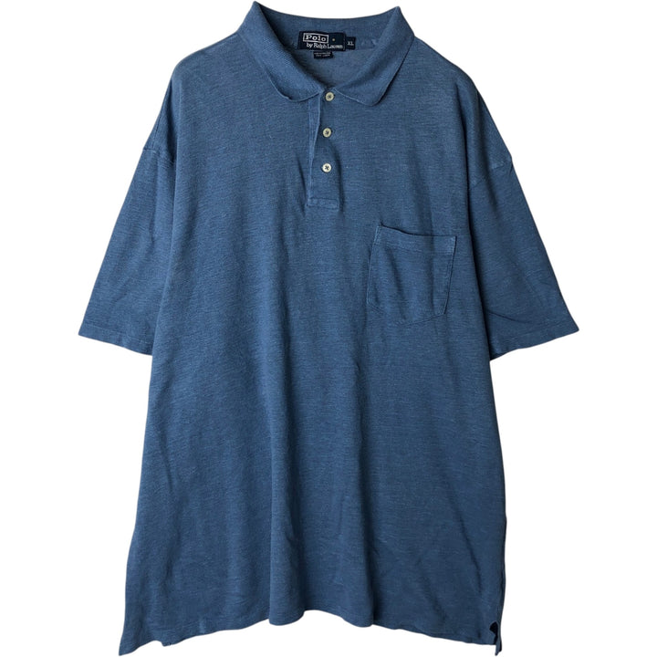 Ralph Lauren POLO by Ralph Lauren short sleeve polo shirt, men's XL size linen Blue type light blue Vintage Second Hand