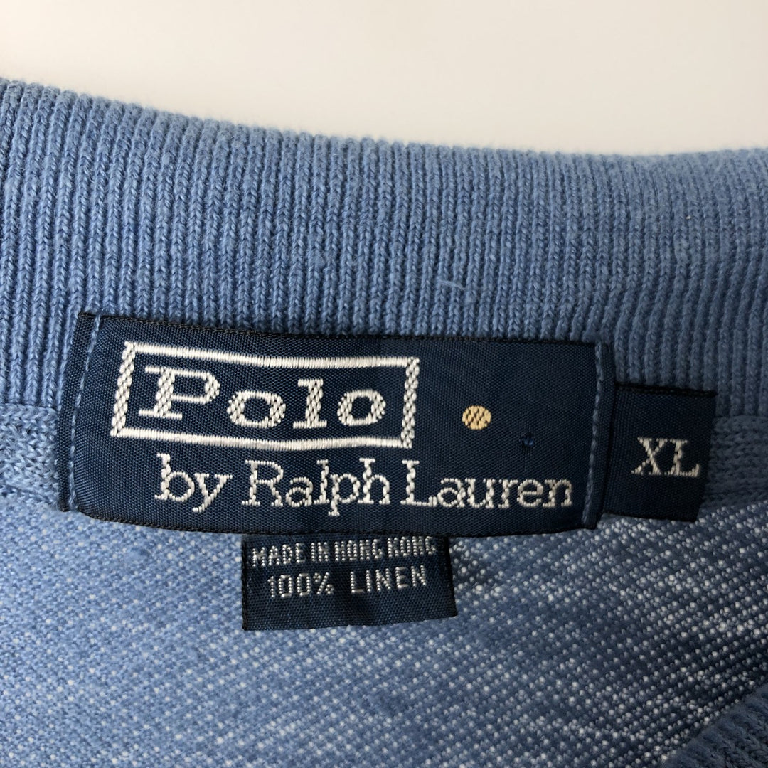 Ralph Lauren POLO by Ralph Lauren short sleeve polo shirt, men's XL size linen Blue type light blue Vintage Second Hand