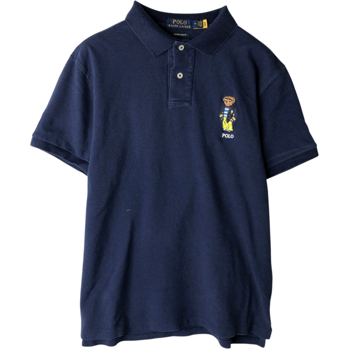 Ralph Lauren POLO RALPH LAUREN CUSTOM SLIM FIT Polo Bear Short-Sleeve Polo Shirt (Men's Size M) cotton navy blue type Vintage Second Hand