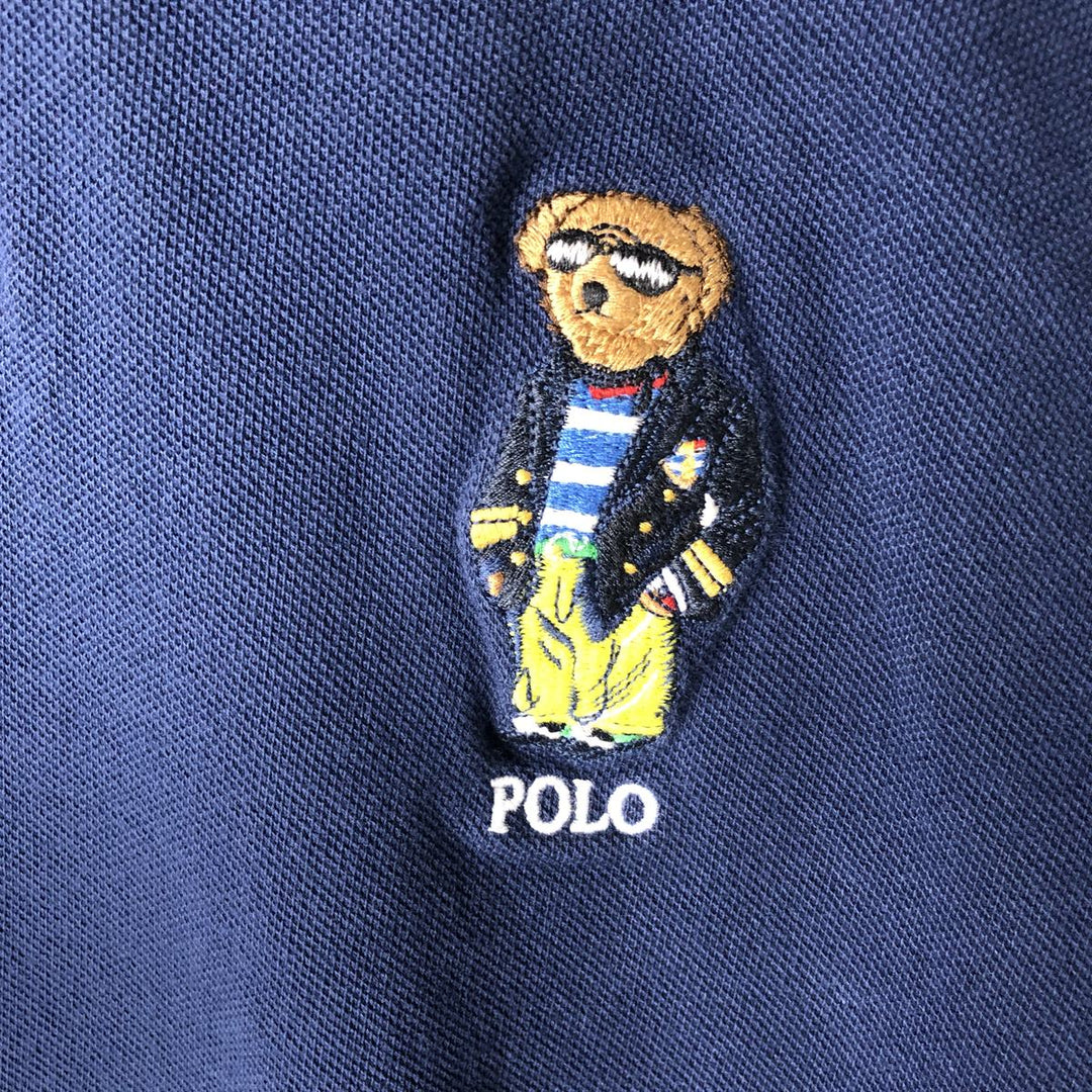 Ralph Lauren POLO RALPH LAUREN CUSTOM SLIM FIT Polo Bear Short-Sleeve Polo Shirt (Men's Size M) cotton navy blue type Vintage Second Hand