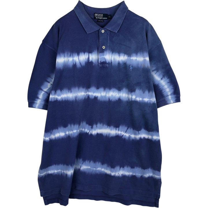 Ralph Lauren POLO by Ralph Lauren Tie-Dye Pattern Short-Sleeve Striped Polo Shirt, Men's Size XL (approx.) cotton blue type Vintage Second Hand
