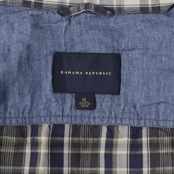 2000'S Banana Republic Check Pattern Swing Top Sports Jacket, Men's Size XL linen green type Vintage Second Hand