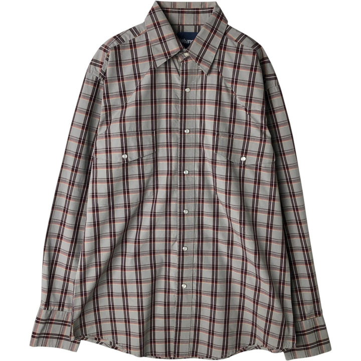 Wrangler Check Pattern Long-Sleeve Western Shirt, Men's Size M (approx.) cotton gray type Vintage Second Hand
