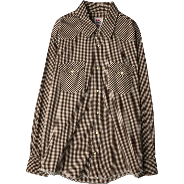 Levi's Check Pattern Long-Sleeve Western Shirt, Men's Size L (approx.) cotton navy blue type Vintage Second Hand