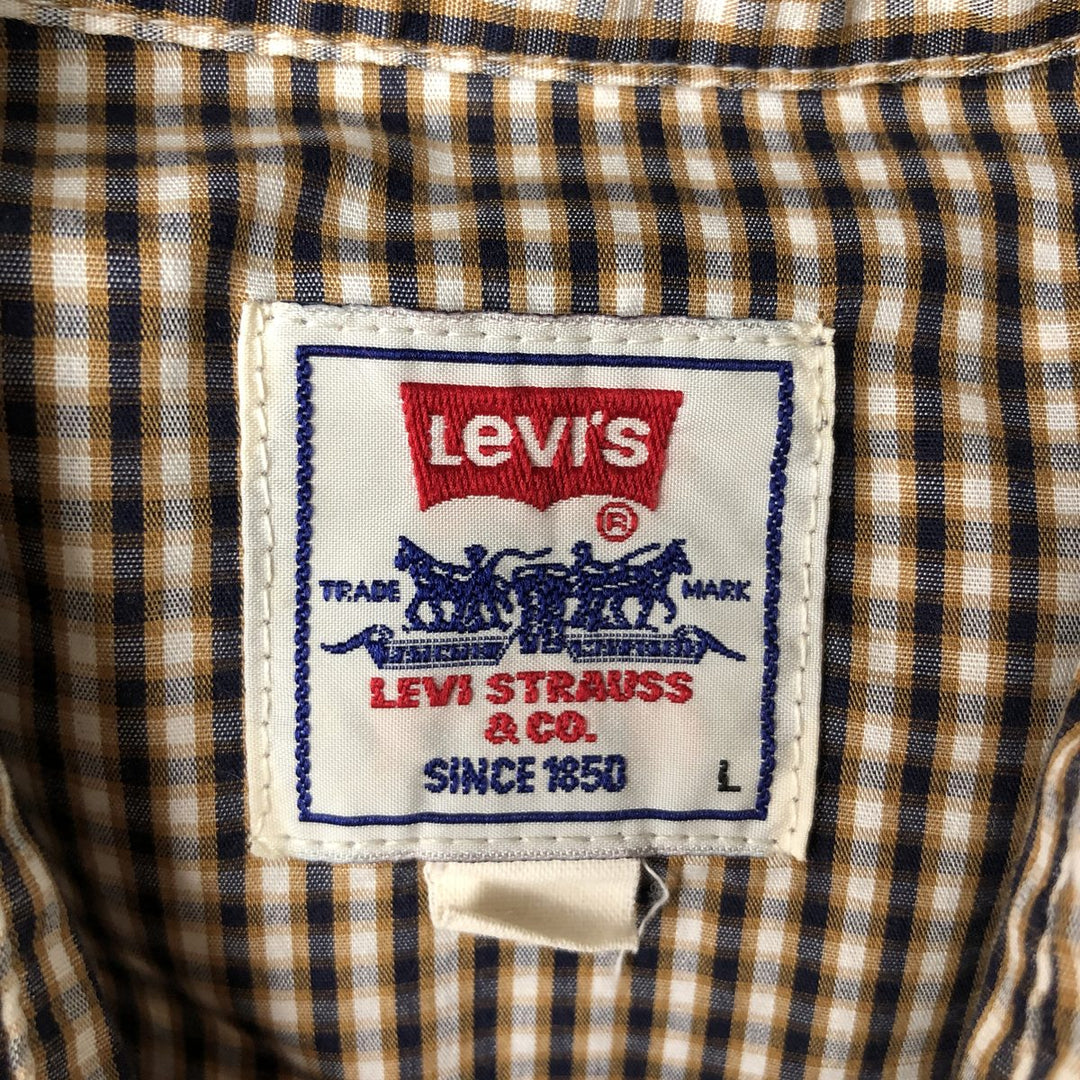 Levi's Check Pattern Long-Sleeve Western Shirt, Men's Size L (approx.) cotton navy blue type Vintage Second Hand