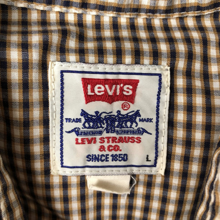 Levi's Check Pattern Long-Sleeve Western Shirt, Men's Size L (approx.) cotton navy blue type Vintage Second Hand