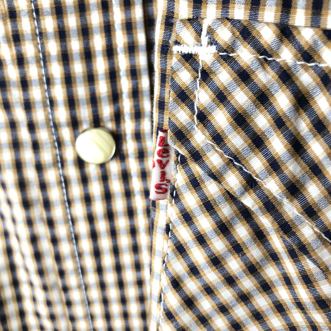 Levi's Check Pattern Long-Sleeve Western Shirt, Men's Size L (approx.) cotton navy blue type Vintage Second Hand