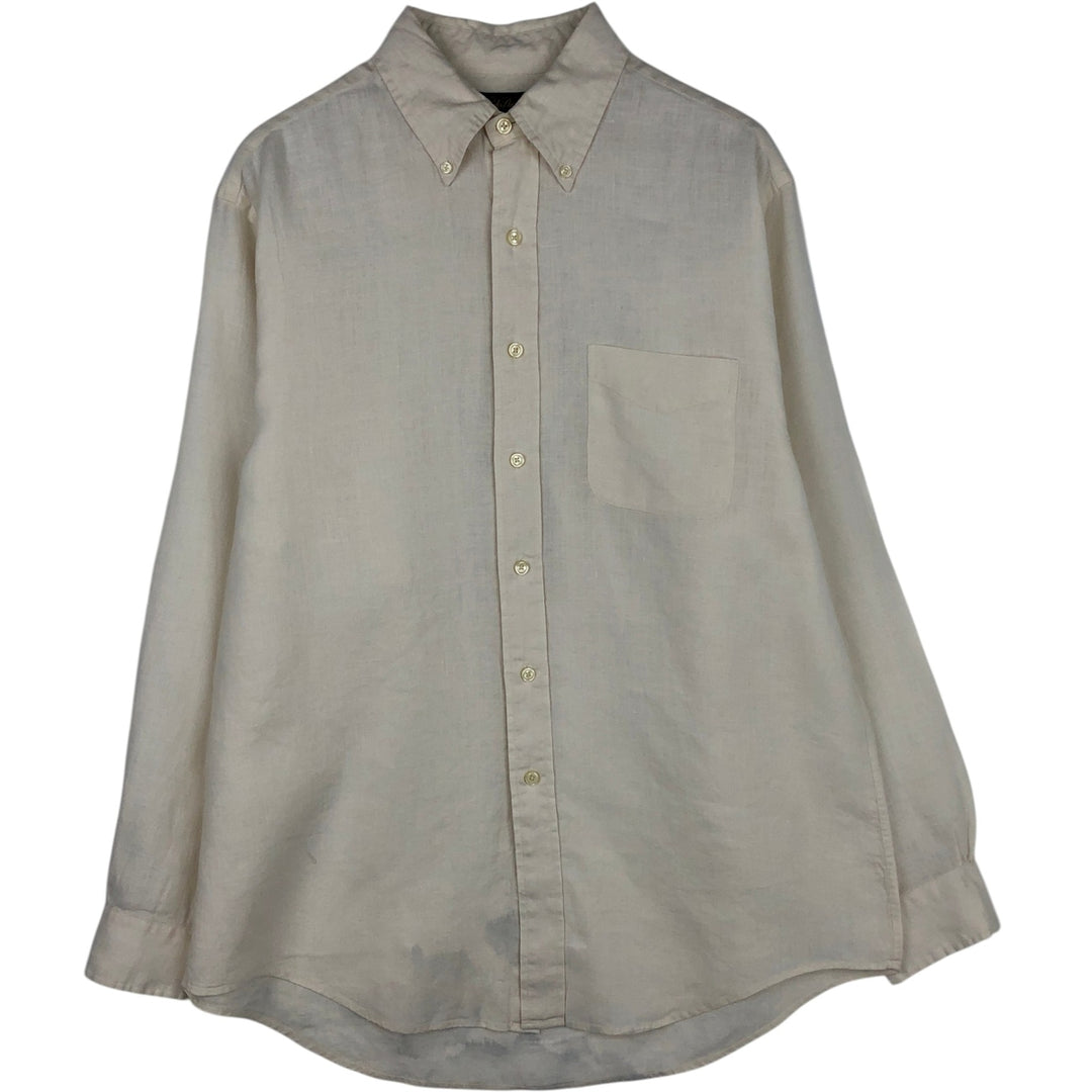Brooks Brothers Long Sleeve Linen Button Down Shirt, Men's Size L linen unbleached Vintage Second Hand