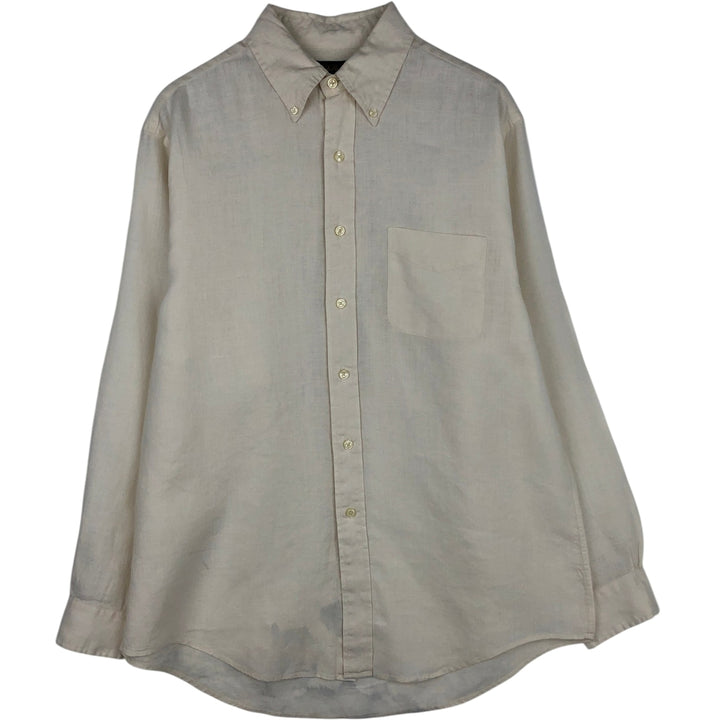 Brooks Brothers Long Sleeve Linen Button Down Shirt, Men's Size L linen unbleached Vintage Second Hand