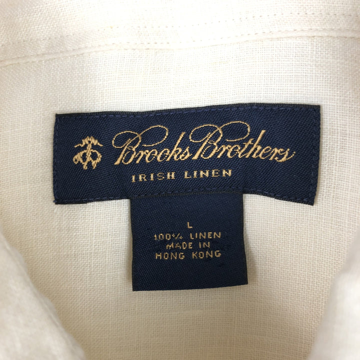 Brooks Brothers Long Sleeve Linen Button Down Shirt, Men's Size L linen unbleached Vintage Second Hand
