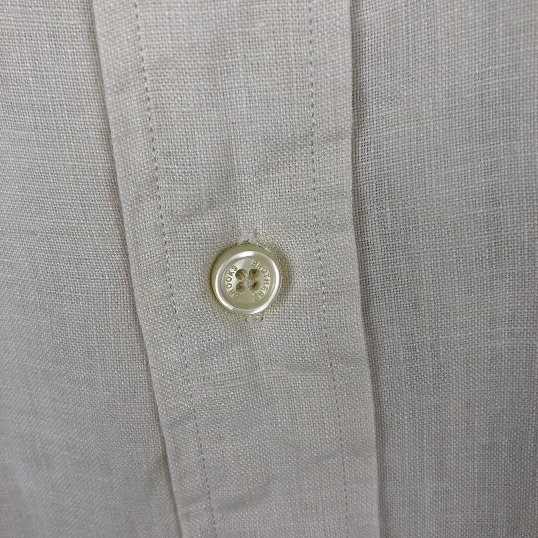 Brooks Brothers Long Sleeve Linen Button Down Shirt, Men's Size L linen unbleached Vintage Second Hand