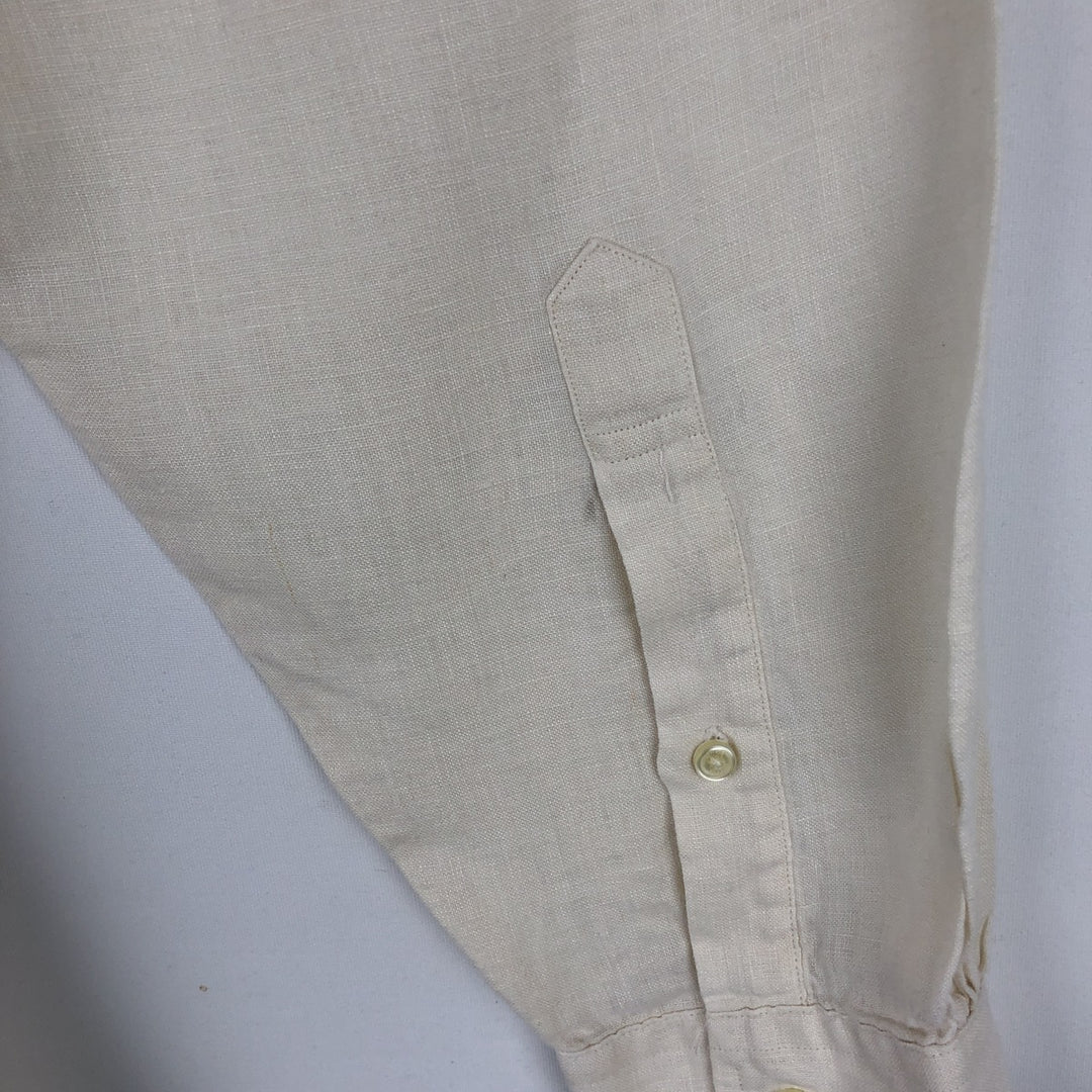 Brooks Brothers Long Sleeve Linen Button Down Shirt, Men's Size L linen unbleached Vintage Second Hand