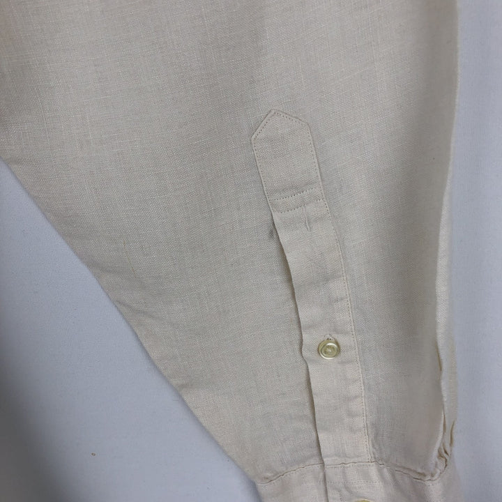 Brooks Brothers Long Sleeve Linen Button Down Shirt, Men's Size L linen unbleached Vintage Second Hand